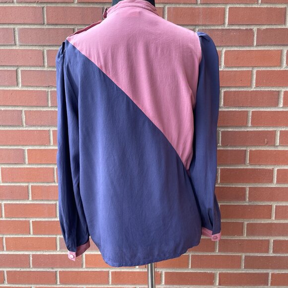 Vintage 80s Fabio Delini Pink Purple Silk Blouse| Size XS/S - Picture 7 of 10
